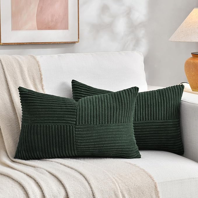 Fancy Homi 2 Packs Dark Green Lumbar Decorative Throw Pillow Covers 16x26 Inch by Fancy+Homi
