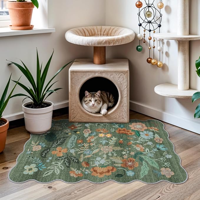 Washable Floral 2x3 Area Rug: Indoor Soft Scalloped Carpet - Image 7