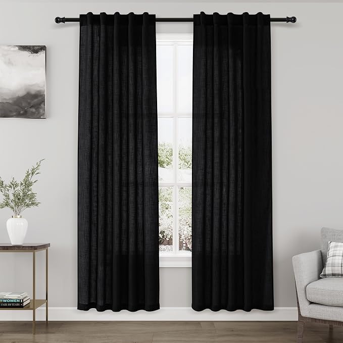 Black Linen Curtains 80 inches Long by Nanspring