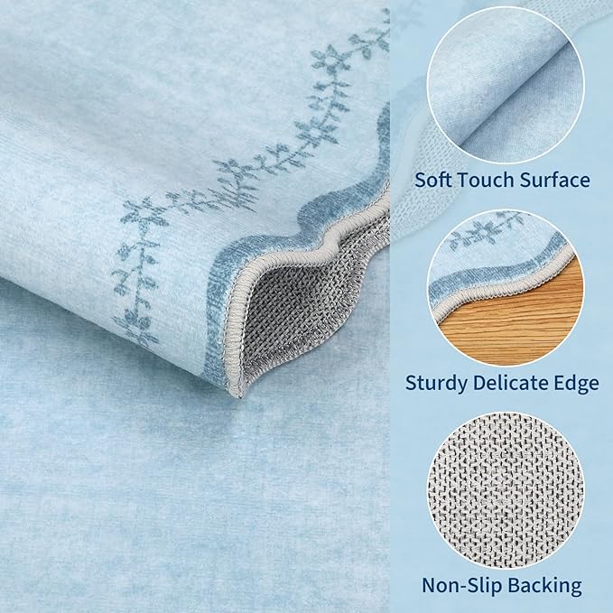 GarveeHome 4x6 Scalloped Washable Area Rug Blue Nursery Kids Bedroom Rug | Soft - Image 5
