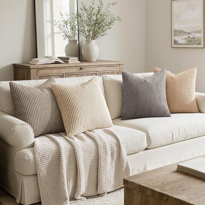 MIULEE Boho Farmhouse Neutral Cream Throw Pillow Covers 18x18 Inch Set of 4 - Image 2