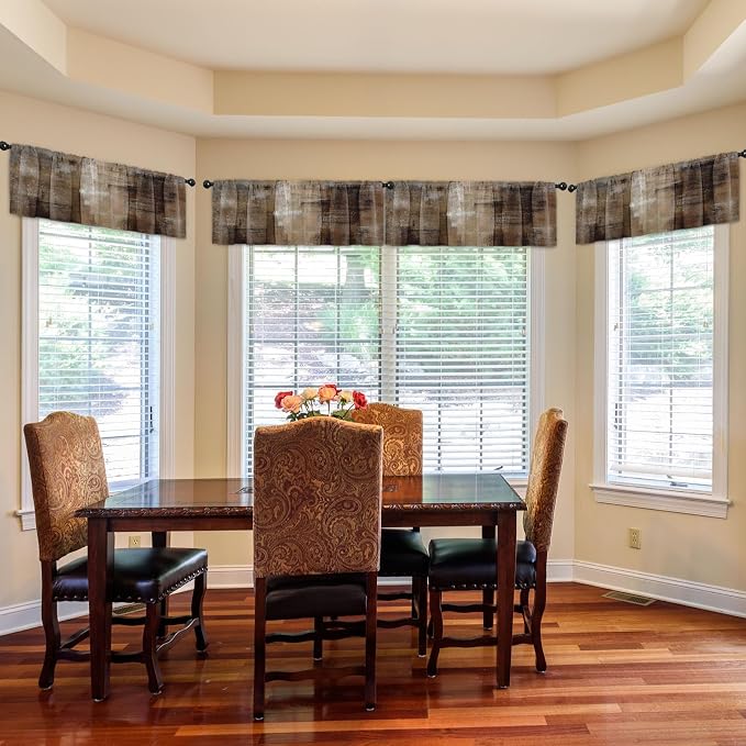 Emvency 4 Pack Valances Window Treatments, Abstract Dark Brown Art Painting - Image 7