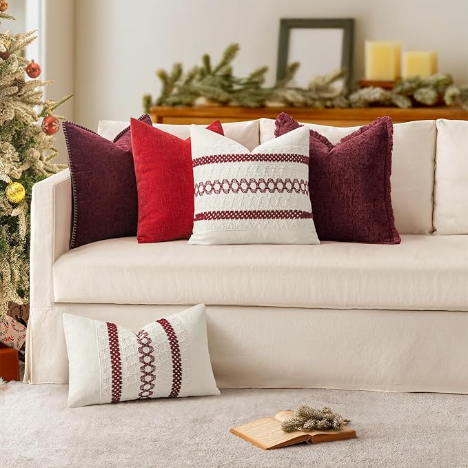 MIULEE Decorative Couch Throw Pillow Covers 16x16 Inch Burgundy Red 2 Pack | - Image 4