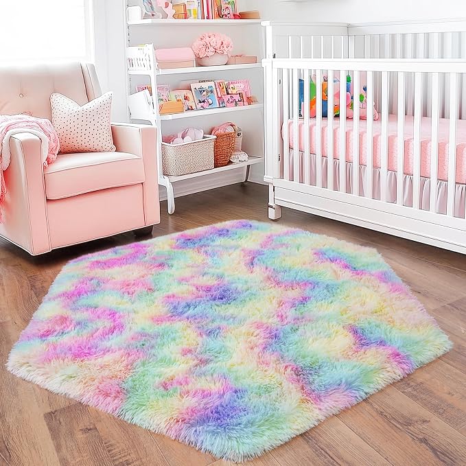 4x4.6 Feet Rainbow Hexagon Rugs - Image 6