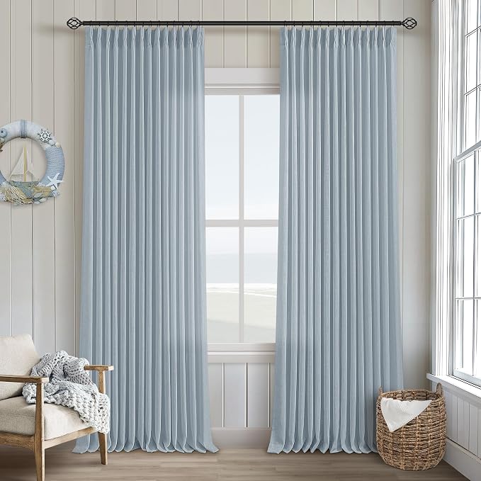 Light Blue Linen Curtains 102 Inches Long - Image 9