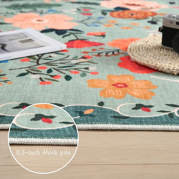 Rugcomf Round Rug 6ft Washable Circle Rug Non Slip Low Pile Boho Floral Small - Image 4
