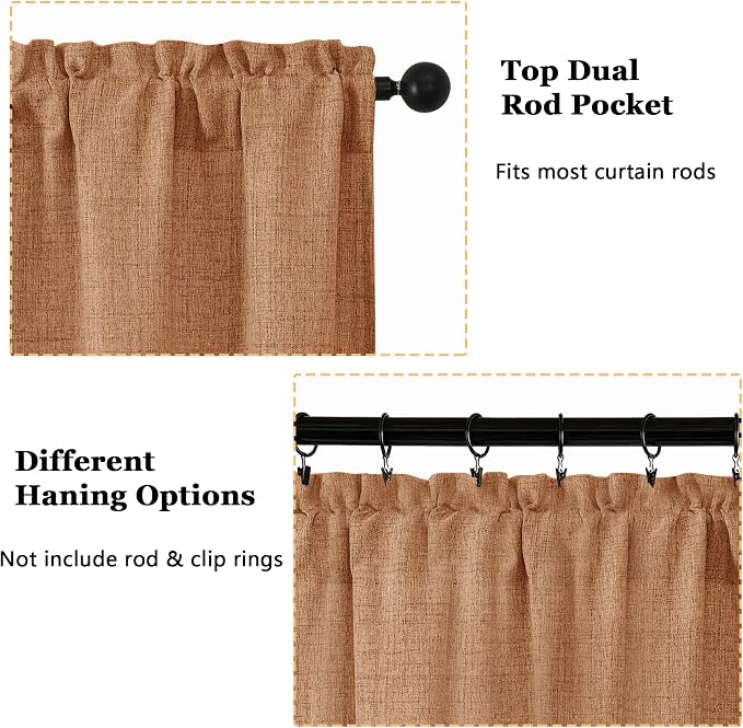 OWENIE Orange Valances for Windows 1 Pcs, Light Filtering Textured Farmhouse - Image 4