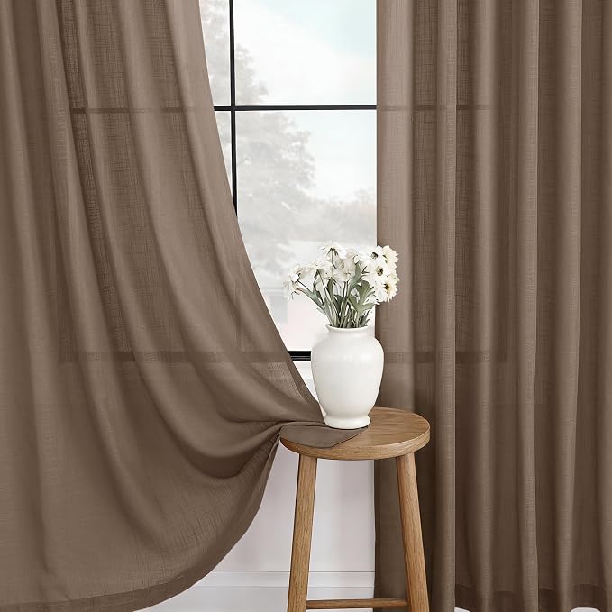 Chocolate Brown Linen Curtain 108 inch Length 2 Panels Back Tab Light Filtering - Image 4