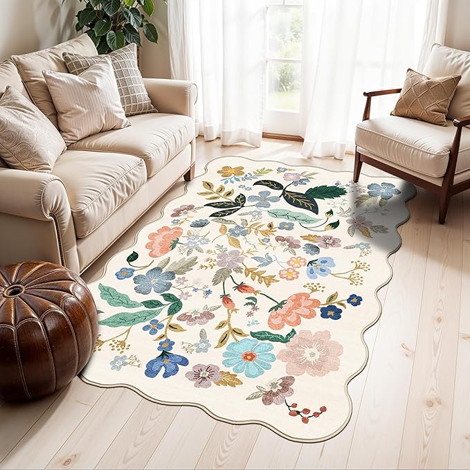 Washable 3x5 Entryway Area Rugs: Ultra Soft Floral Carpet by HYHAOYUNLAI