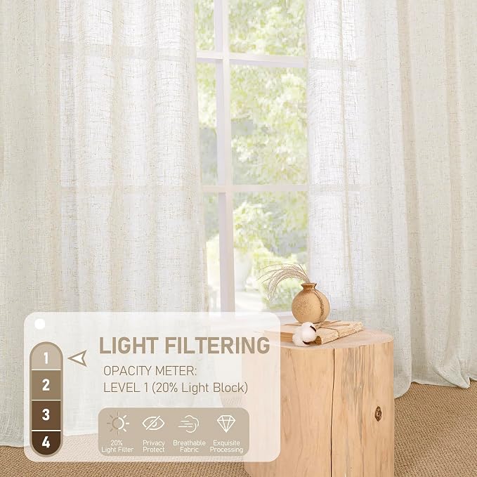LAMIT Short Linen Sheer Curtains 54 inch Length - Image 4