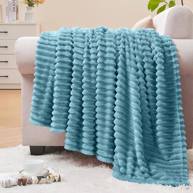 BEDELITE Fleece Blanket Twin Size – 3D Ribbed Jacquard Soft and Warm Decorative by BEDELITE