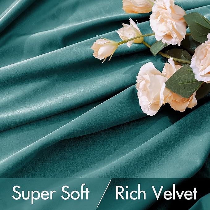 MIULEE Teal Velvet Curtains 90 inches 2 Panels - Image 4
