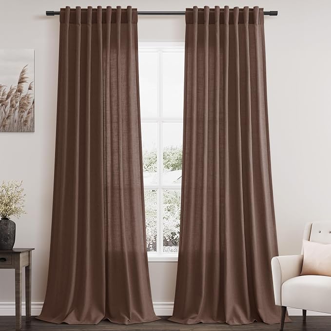 Mocha Mousse Curtains 102 Inches Long 2 Panel Set Back Tab Rod Pocket Linen by Nanspring