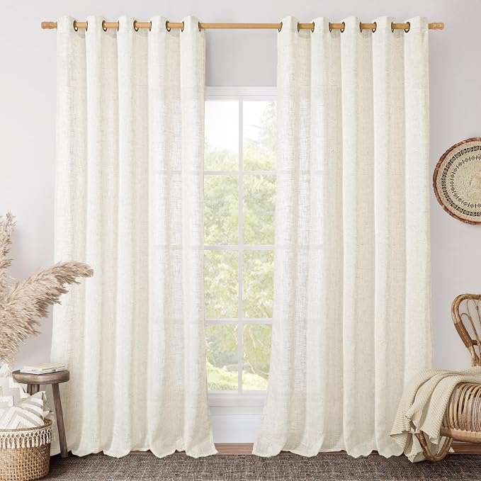 LAMIT Light Filtering Sheer Linen Curtains 84 inches Long, Linen Textured Semi by LAMIT