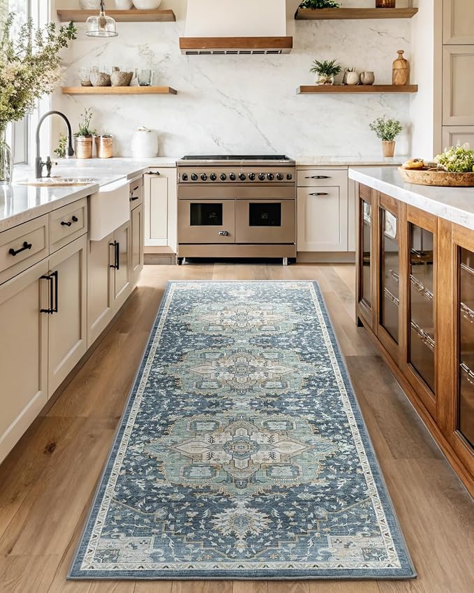 AMADA HOMEFURNISHING 2'6"x10' Washable Area Rug, Low-Profile Entryway Rug - Image 2