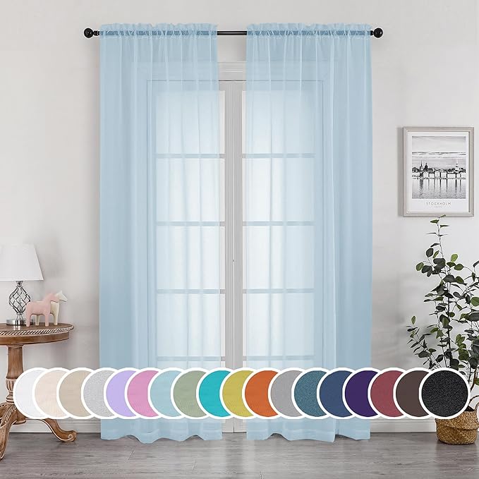 OWENIE Light Blue Sheer Curtains 84 inches Long by OWENIE