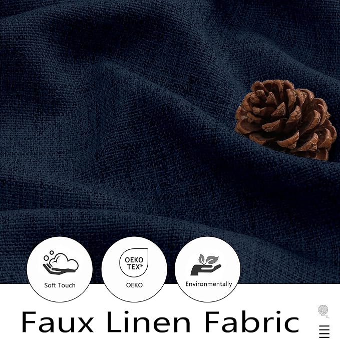 Navy Blue Valances for Windows, Light Filtering Faux Linen Textured Small Short - Image 2
