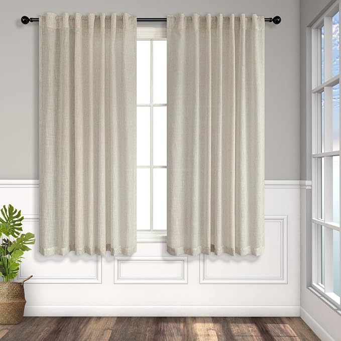 Beige Linen Curtains 45 Inch Length - Image 8