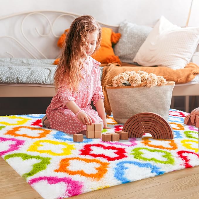 Tepook Fluffy Colorful Rug for Kids, Shaggy Soft Rainbow Area Rugs for Girls - Image 5