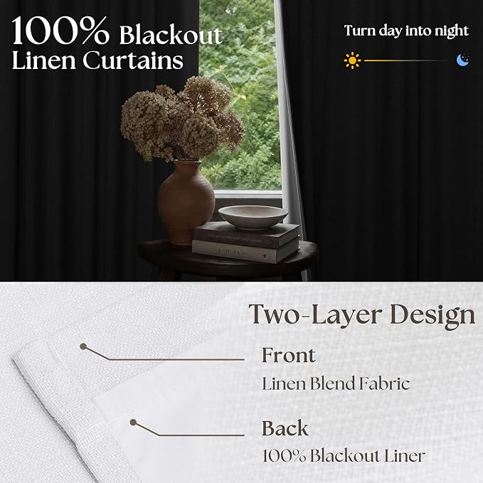 Snow White Pleated Linen 100% Blackout Curtains 80 Inches Long | Pinch Pleat - Image 2