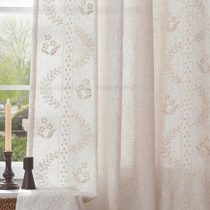 jinchan Belrose Lined Linen Blend Curtains Boho Floral Curtains by JINCHAN