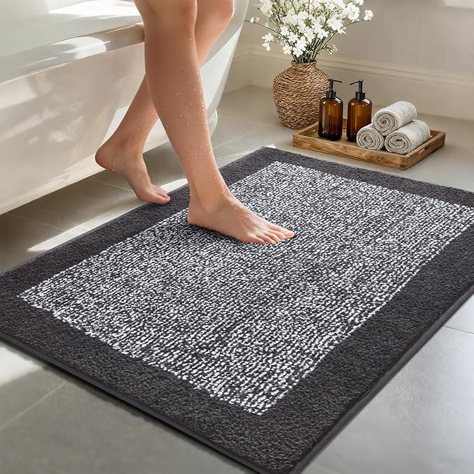 48x32 Large Bathroom Rugs Washable Non Slip, Dark Grey Bath Mat by Unknown