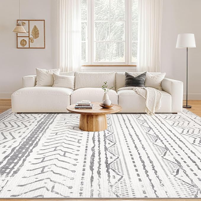 Nakagishi Area Rugs 9x12 Living Room: Washable Boho Large Neutral Modern Soft - Image 4