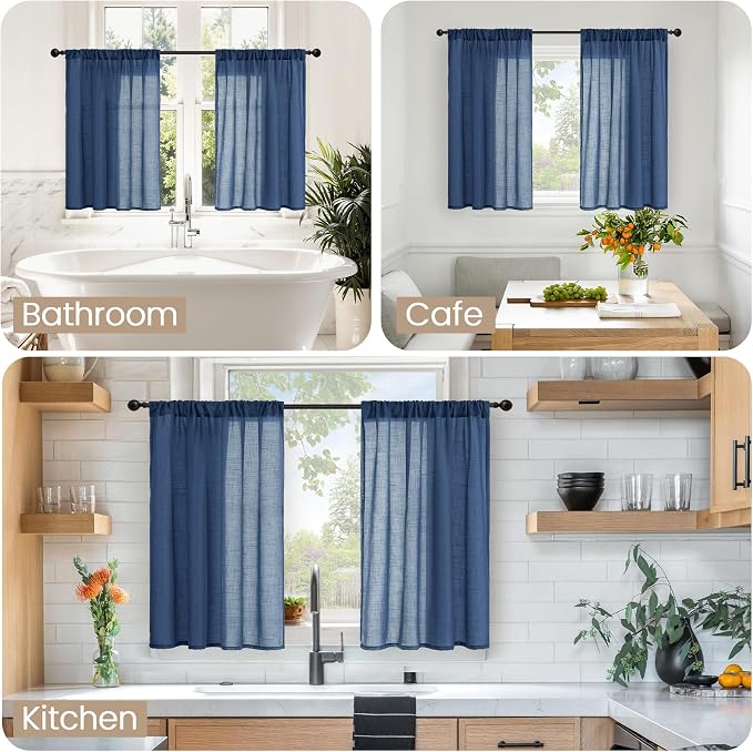 BGment Navy Blue Small Linen Curtains 36 Inch Length - Image 2