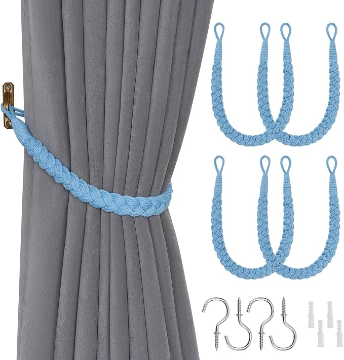 NICEEC 4 Pack Natural Cotton Rope Curtain Tiebacks Elegant Boho Style by NICEEC