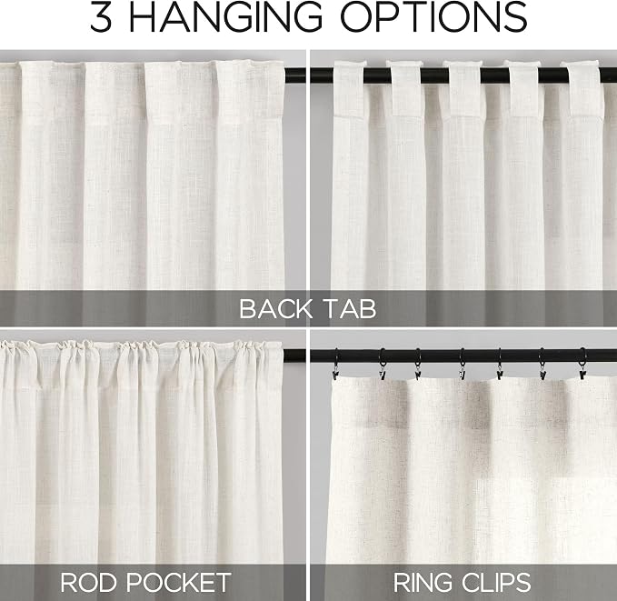 Extra Long Beige White Linen Curtains 126 Inch - Image 2