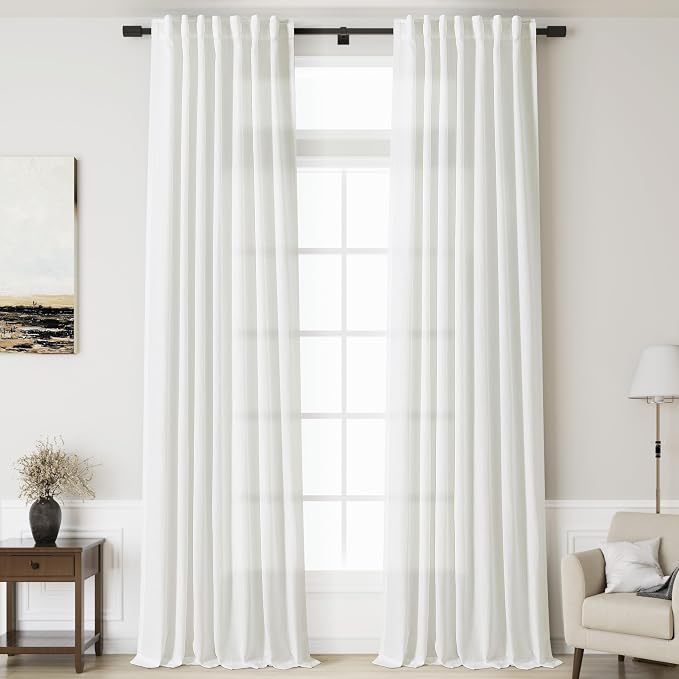 Linen Off White Curtains 144 inch Extra Long by Nanspring