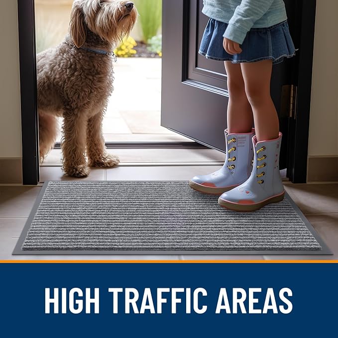 OLANLY 2-Pack Front Door Mats 35x23, Waterproof Heavy-Duty Doormats | Light Gray - Image 7