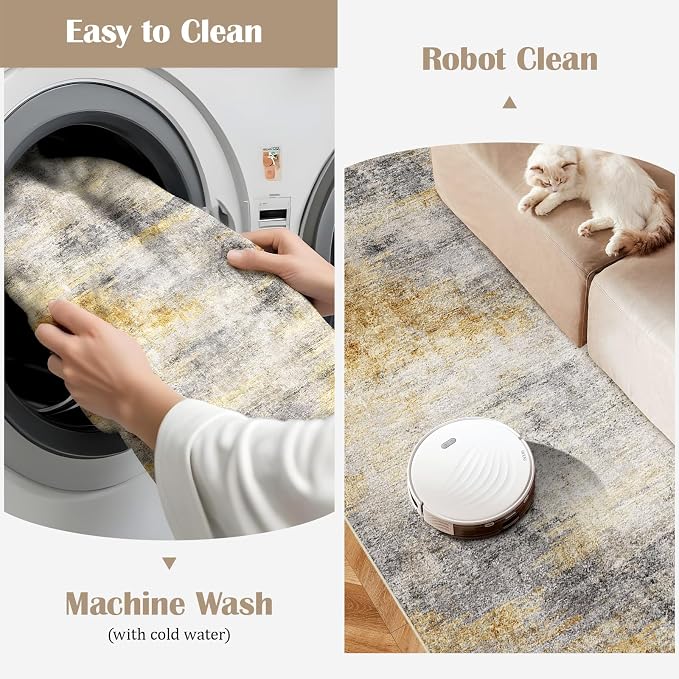 4x10 Washable Kitchen Runner Rug: Modern Abstract Wide Runners - Image 3