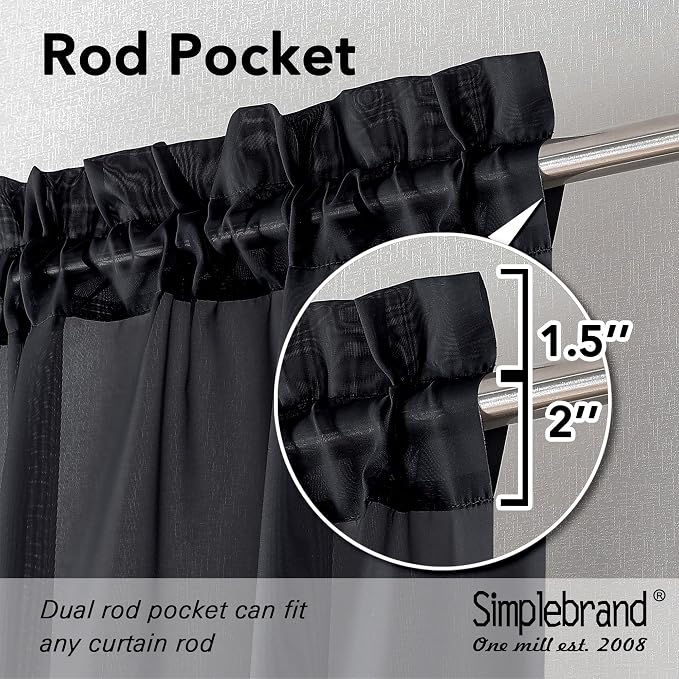Simplebrand Black Sheer Curtains 120 Inches Long, Extra Long Rod Pocket Solid - Image 6