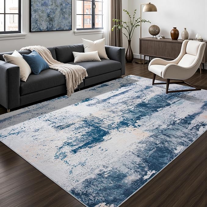 Toneed Abstract Area Rug Modern Washable Rug Soft Non Slip Rug Low Pile - Image 3