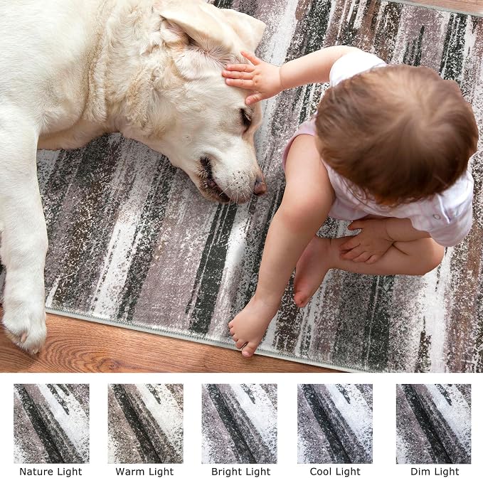 Lansny Modern Abstract Runner Rug 2x6, Dark Light Brown White Washable Kitchen - Image 3