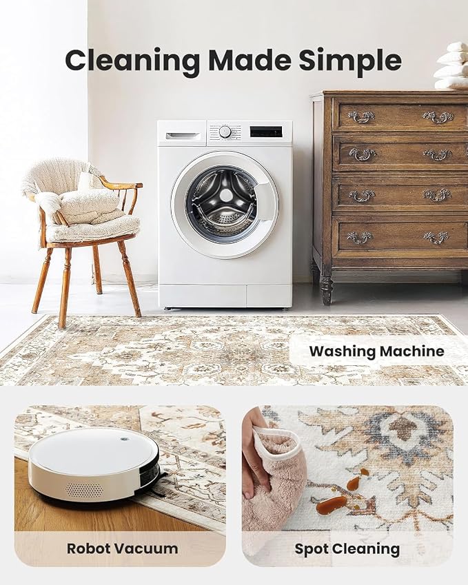 AMADA HOMEFURNISHING 4x6 Washable Area Rug, Low-Profile Entryway Rug - Image 4