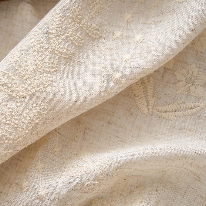 jinchan Belrose 4 Panel Curtains Set 84 Inch Length Floral Curtains Ivory - Image 4