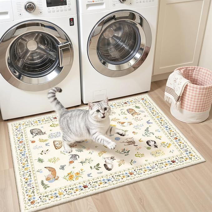2x3 Cat Rugs for Entryway, Machine Washable Door Mat Animal Floral Small Area - Image 3