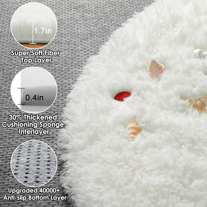 ONASAR Cream White Round Rugs 5ft - Image 2