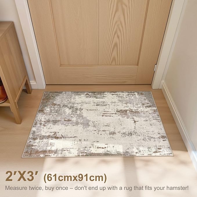 UERMEI 2x3 Entryway Area Rug: Washable Neutral Modern Abstract Small Rug - Image 3