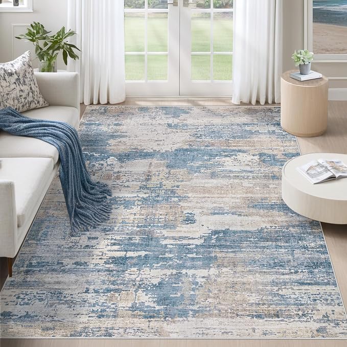 5x7 Area Rugs for Living Room, Washable Modern Abstract Large Area Rug Neutral by XLUEZ