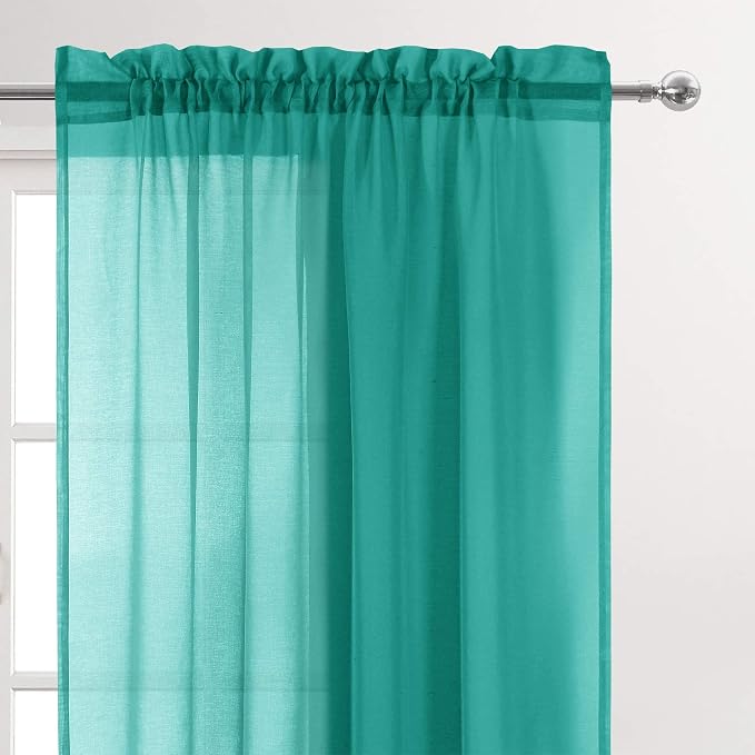 DWCN Teal Sheer Curtains for Kitchen Windows - Image 2