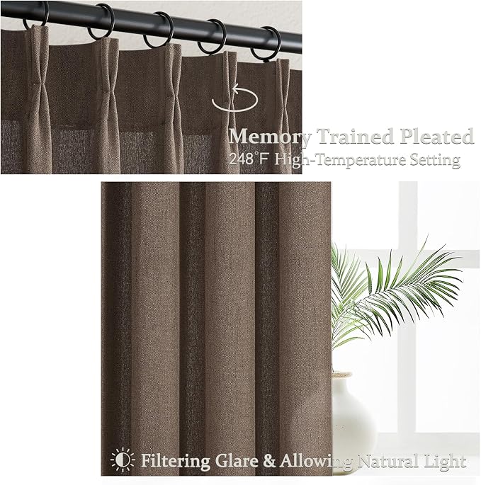 Linen Pleated Dark Brown Curtains 96 Inches Long - Image 3