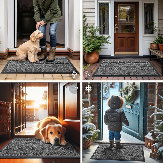 Smiry Front Door Mat Outside Entrance, Heavy Duty Sturdy Natural Rubber Doormat - Image 7