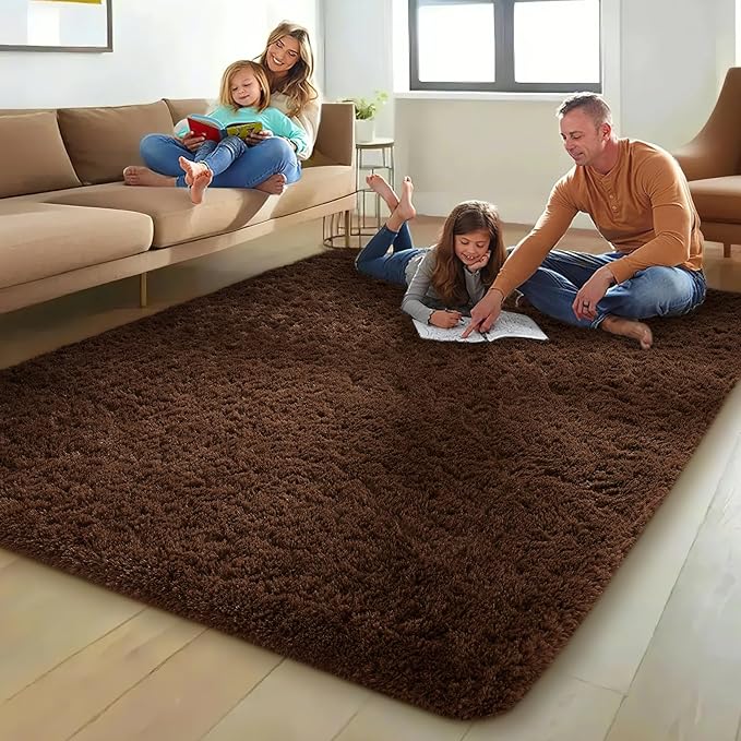 Ophanie Brown Rugs for Living Room Bedroom, 5x8 Fluffy Fuzzy Furry Carpet - Image 5