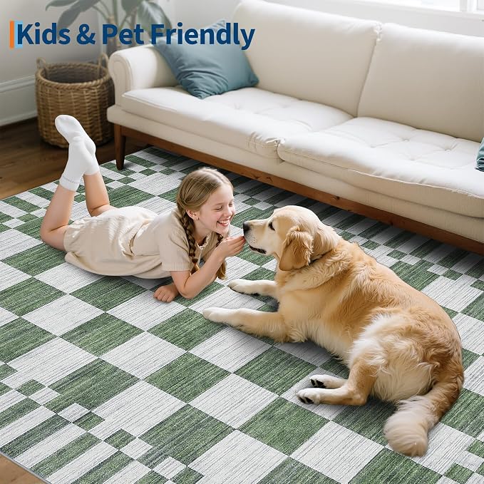 GarveeHome Green Checkered Rug 6x9 Area Rugs Living Room Checkerboard Rug | - Image 8