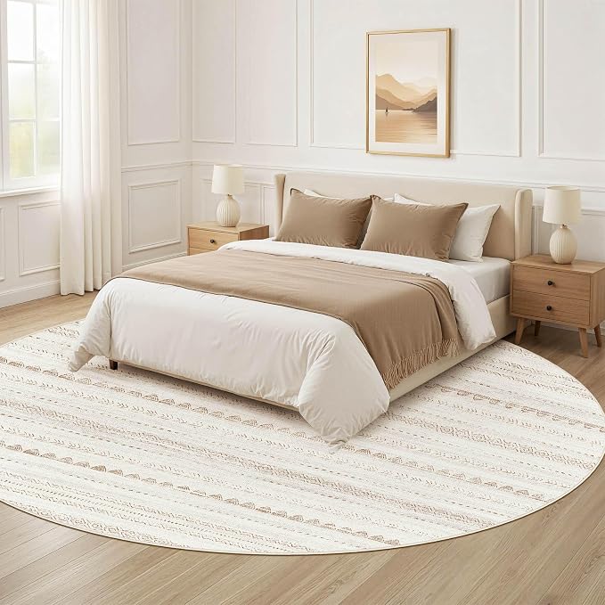 Nakagishi Round Rug Boho Area Rugs: 6x6 Washable Large Circle Neutral Soft - Image 8