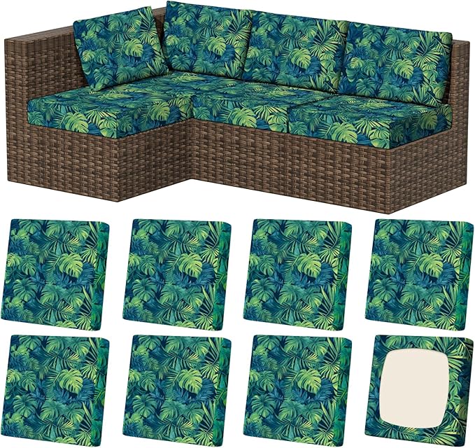 8Pcs Stretch Patio Cushion Covers, Outdoor Couch & Sofa Replacement Slipcovers by VORSHAPE