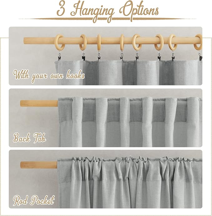 NICETOWN Light Gray Linen Sheer Curtains 108 inches Long, Rod Pocket & Back Tab - Image 2